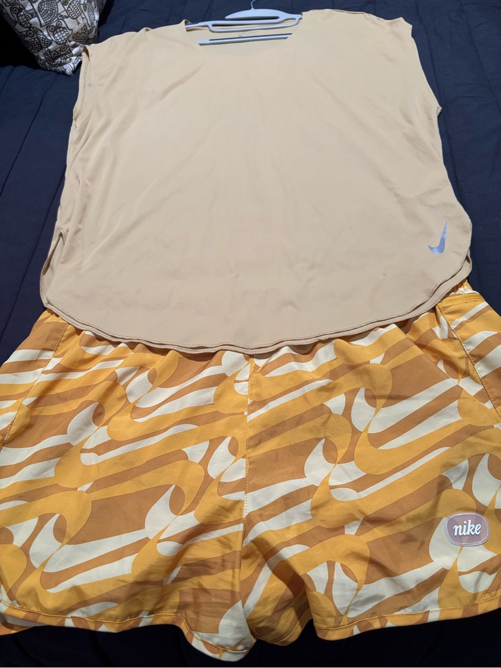 Nike dry fit outfit cap sleeve shirt with Yellow Patterned Shorts Set